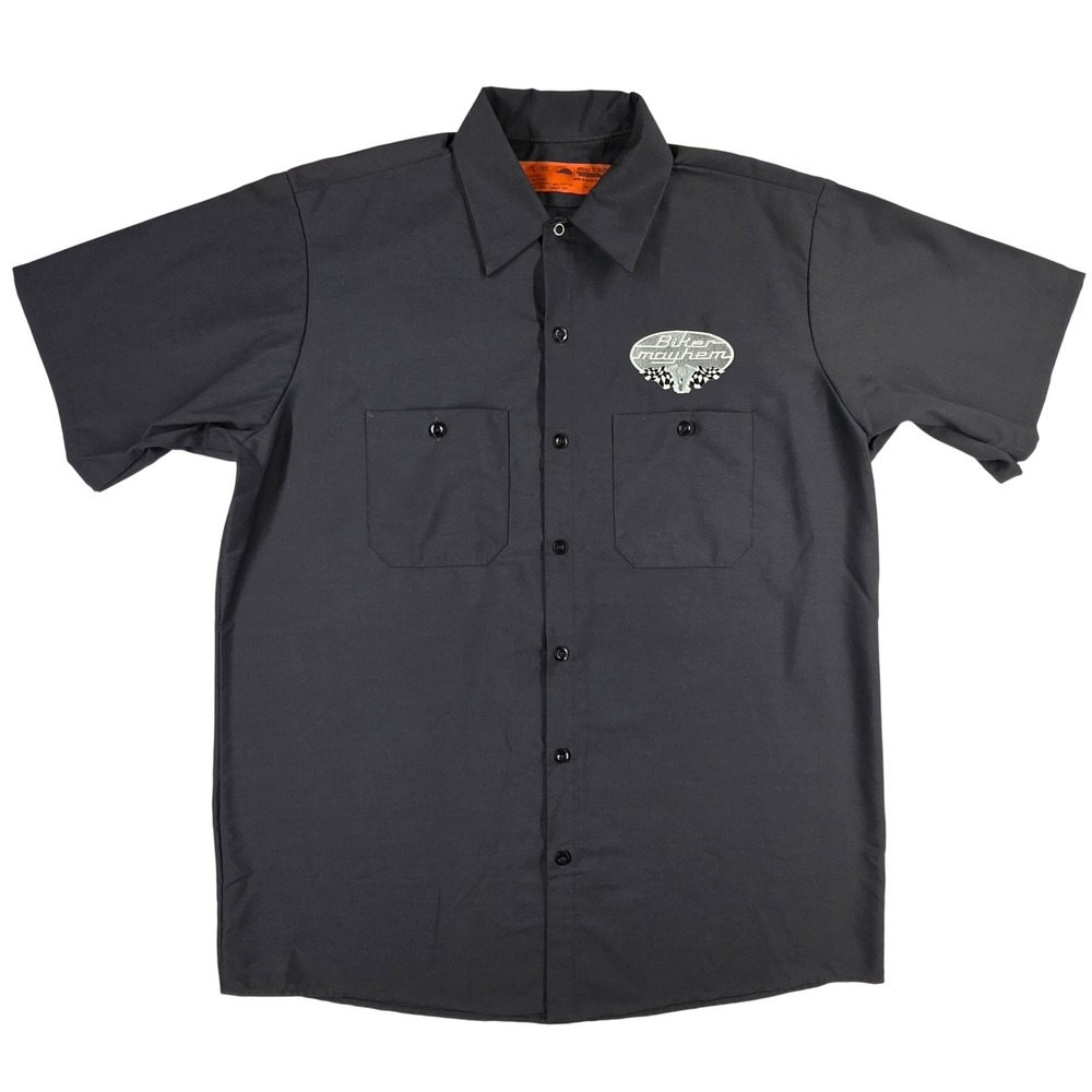 Red Kap Biker Mayhem Work Shirt Mens Large Gray Short Sleeve Iron Cross SP24CH3